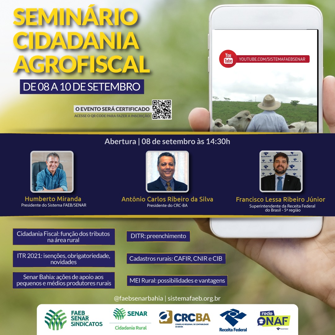 Seminário Cidadania Agrofiscal, 08 a 10/09/2021, 14:30h