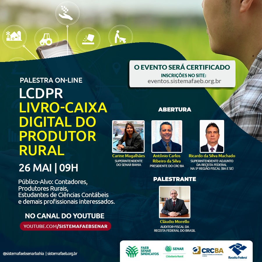 Palestra on-line LCDPR - Livro-Caixa Digital do Produtor Rural, 26/05/2021, 9h